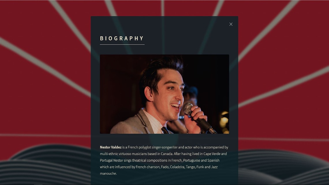 Picture of the website design for Nestor Valdez. Created by Musicos Productions